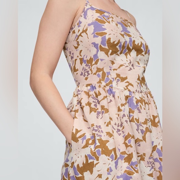 Gap Floral Linen-Blend Dip-Waist Midi Dress Sz L - Picture 3 of 15